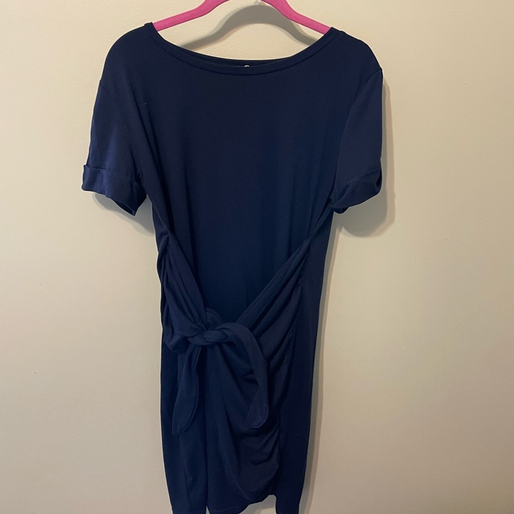 Navy cotton front tie dress